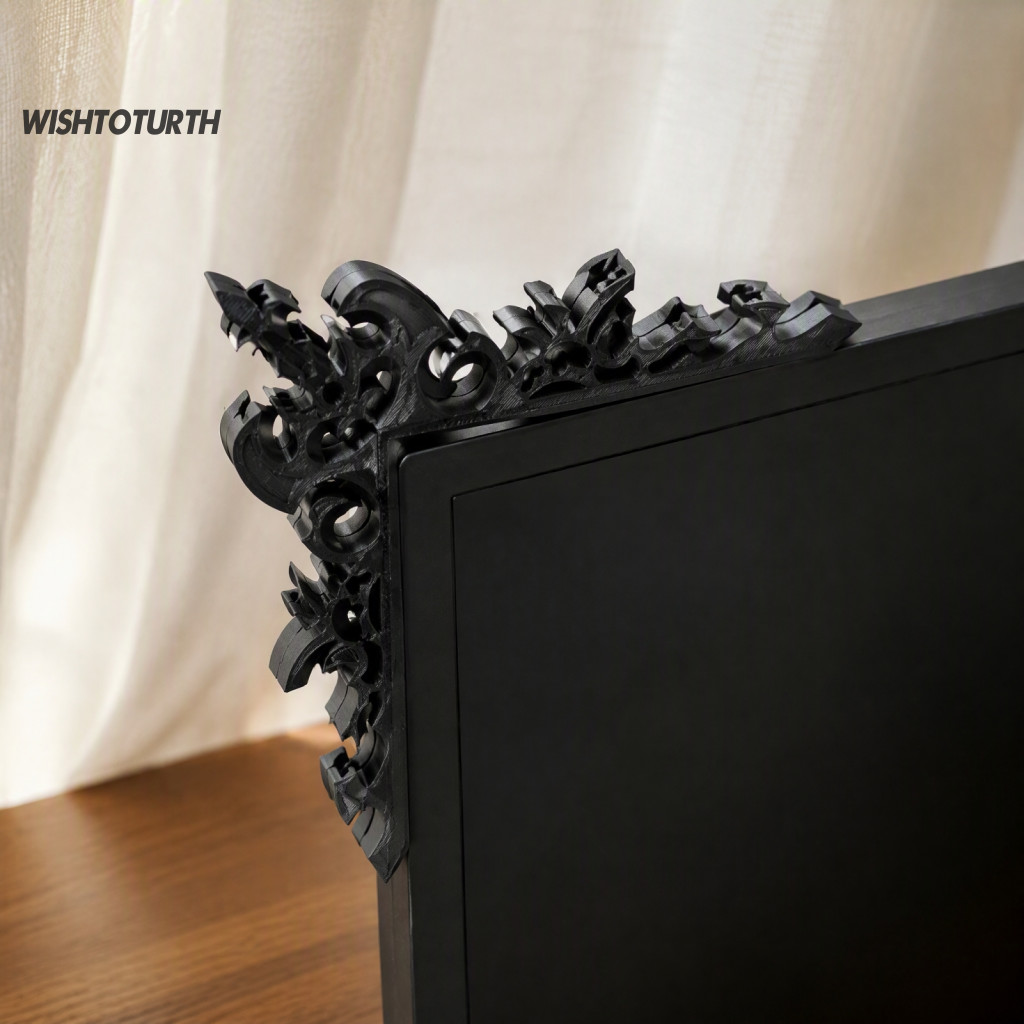 3d Printed Decor Monitor Frame 2pcs Corner Ornaments Retro Carved Screen Trim Halloween Gaming Room Desktop Decoration U