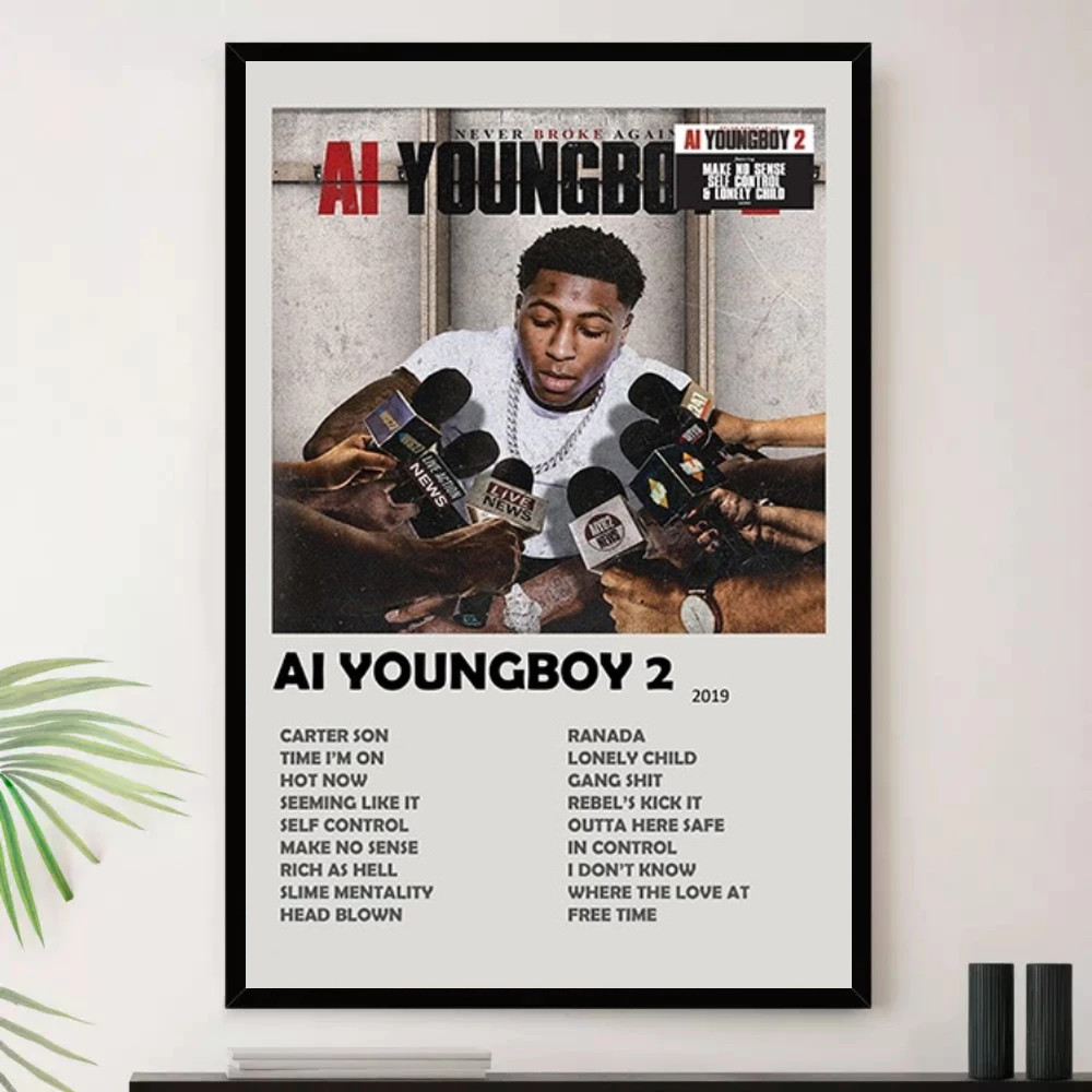 Quadro Placa Decorativa Música Internacional YoungBoy Never Broke Again Rap Hip Hop Álbuns com Moldura