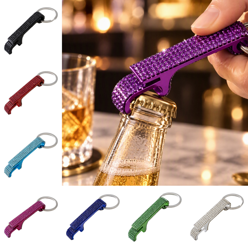 Portable Bottle Opener for Keychain Mini Metal Beer for Backpack Rhinestone – Bar Tool Pendant for Car for Men for Out