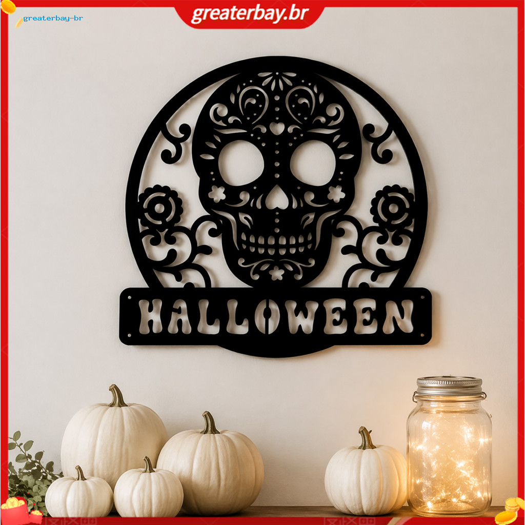 Skull Metal Door Sign Gothic Skeleton Head Wall Art Halloween Decoration for Man Cave Bar Bedroom Garage Office Home Dec
