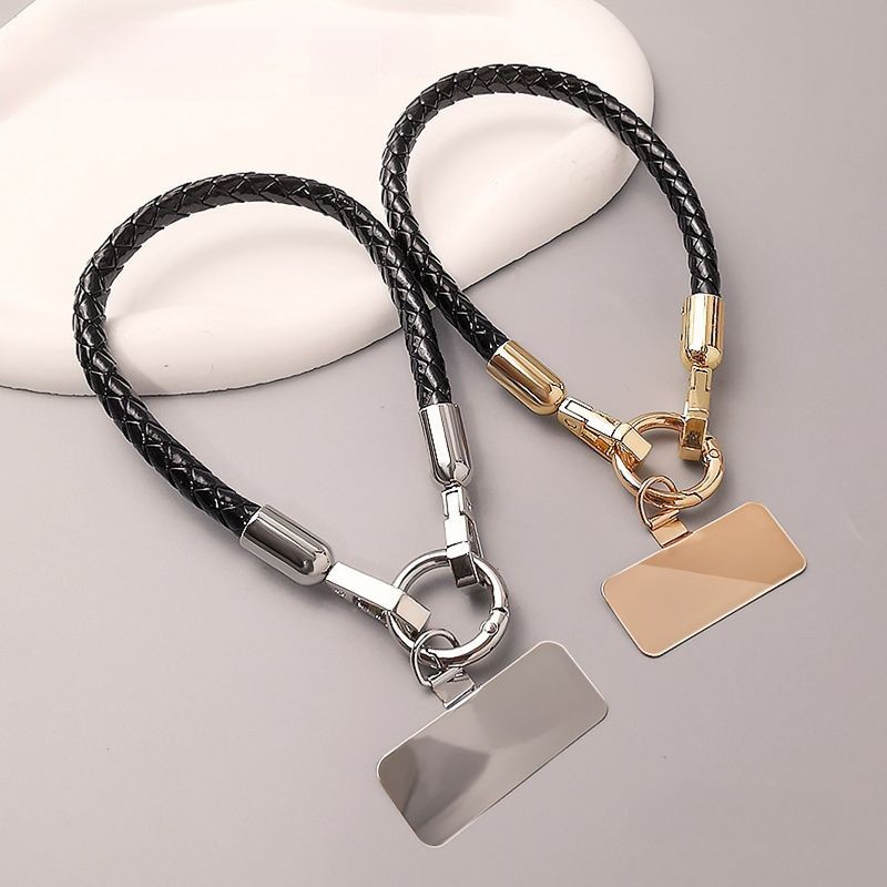 [PYDM] Cordão curto de couro preto para celular estilo ins gancho de clipe de Metal forte pulseira durável Anti-queda ca