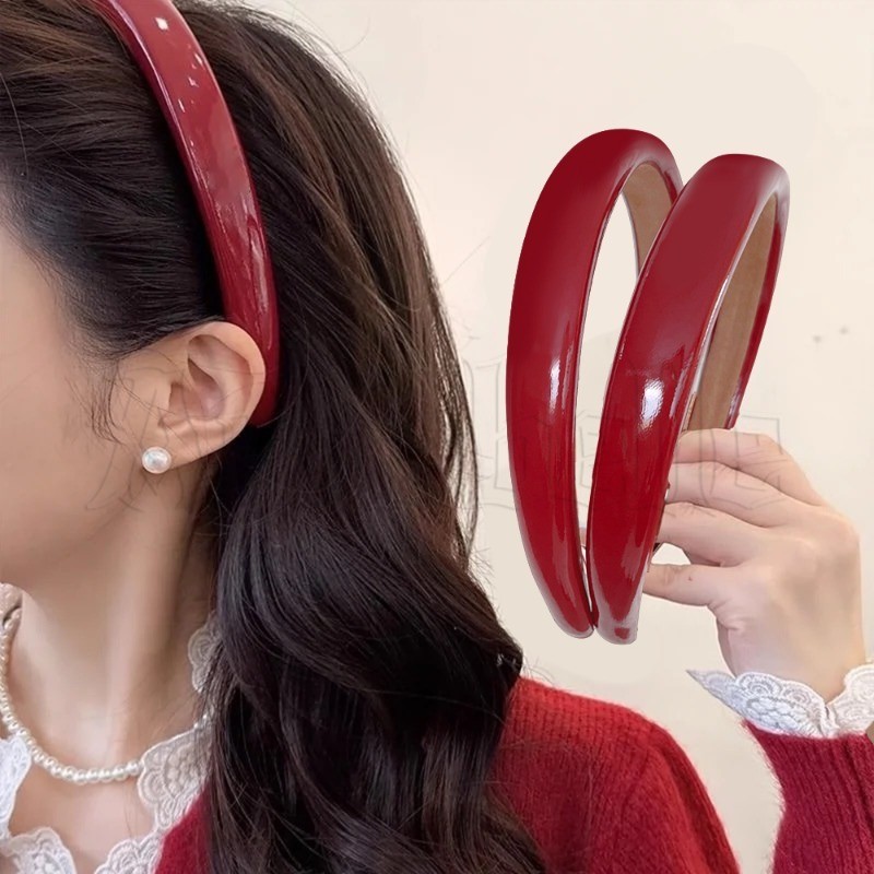 Tiara Retrô De Couro PU Vinho Tinto – Acessórios De Cabelo Da Moda Minimalista De Cor Sólida Cocar Estilo INS Argola Ant