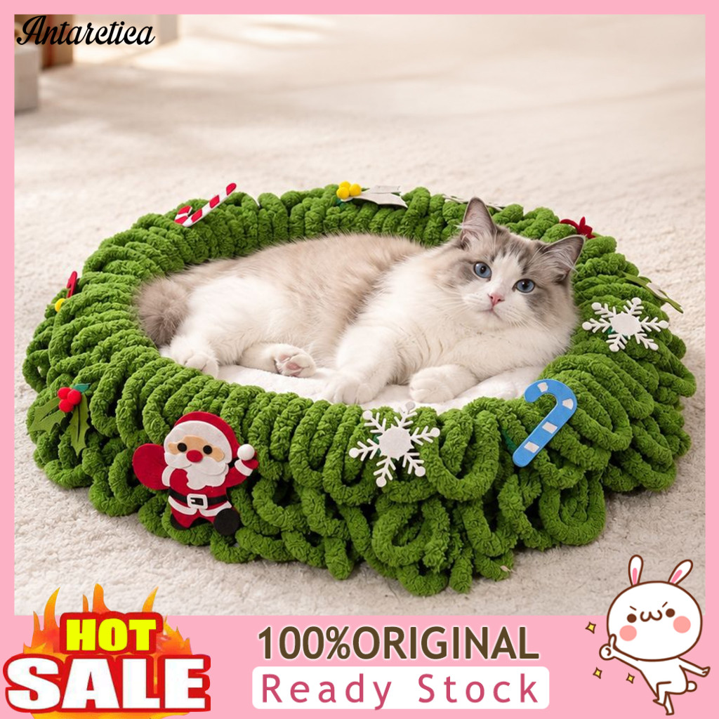 Cat Bed Warm Pet House Christmas for Small Cats Dogs Oval Wrapped Faux Fur Thickened Nest Cozy Winter Sofa Festive Holid