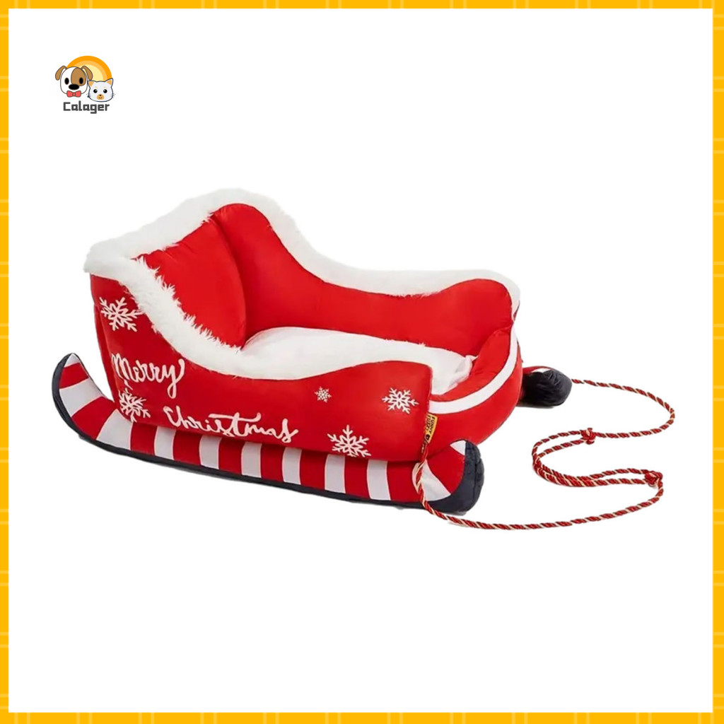 Christmas Pet Bed Sleigh Plush – Cozy Indoor Sofa for Small Medium Dogs and Cats Warm Fluffy Winter Sleeping Nest Soft