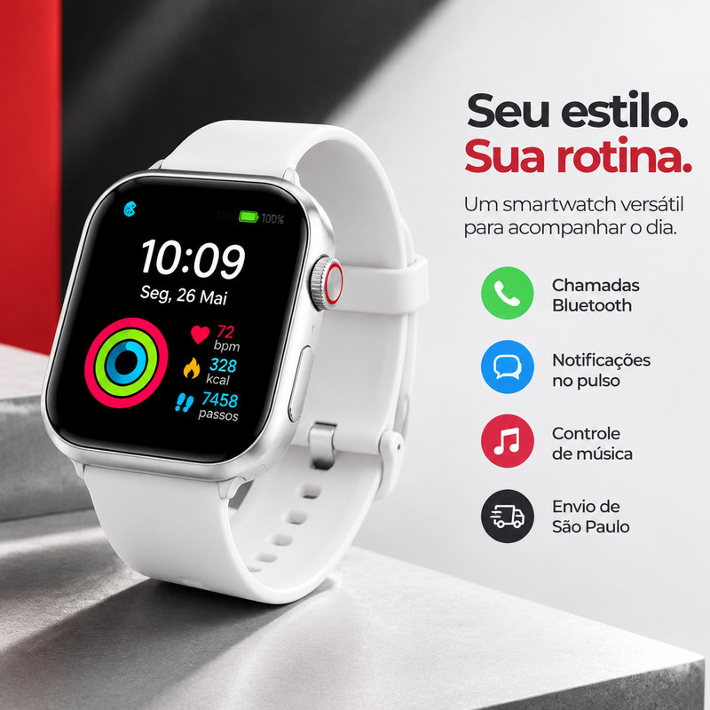 [OneEscolha] 2026 Novo Produto Smartwatch W9 Kit com 2 Pulseiras, iOS & Android, Tela Tátil HD, Chamadas Bluetooth