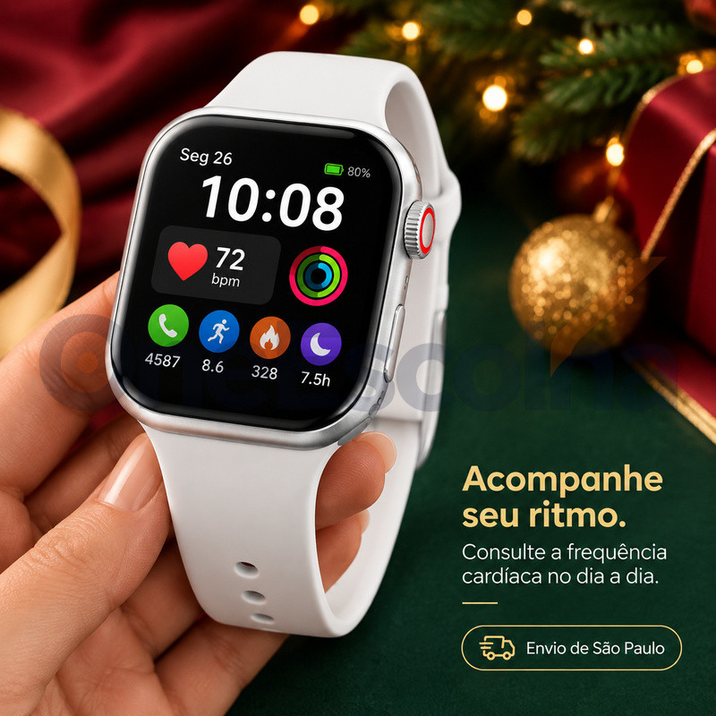 Smartwatch W9 com Design Moderno, Tela Tátil HD, Chamadas Bluetooth, iOS & Android, Modelo Versátil e Refinado