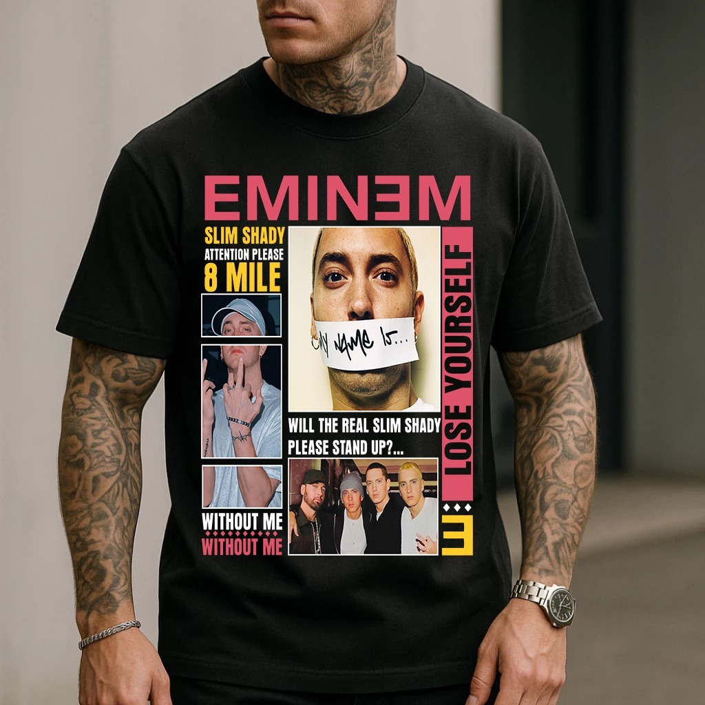 Camiseta Eminem Slim Shady 8 Mile e Lose Yourself Camisa Hip Hop Premium Unissex Plus Size
