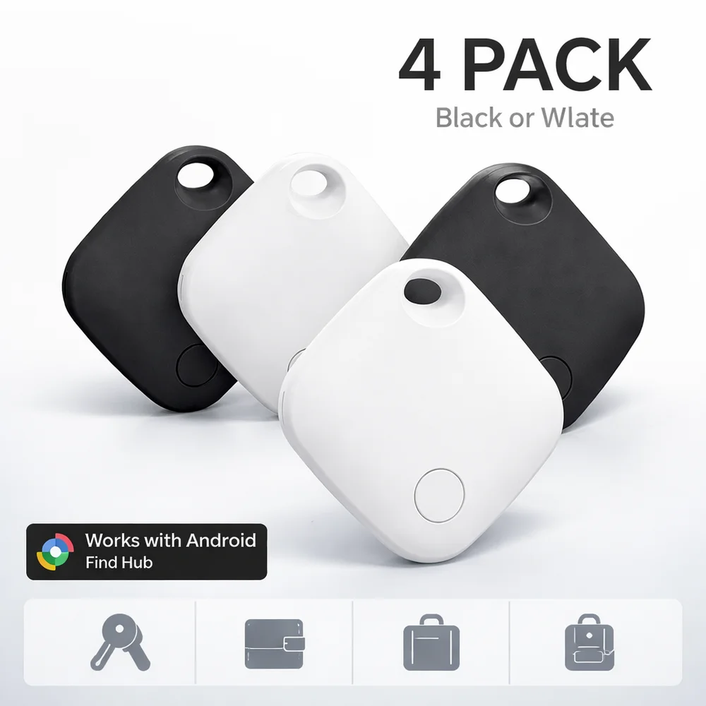 Bluetooth Tracker Smart Tag 4 Pack Works with Android Find Hub Key Finder GPS Locator Anti Lost Tracker for Keys Wallet Luggage