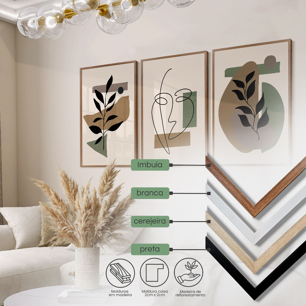 Kit 3 Quadros Decorativos Minimalismo Boêmio Sala De Estar Quarto Decoração De Parede
