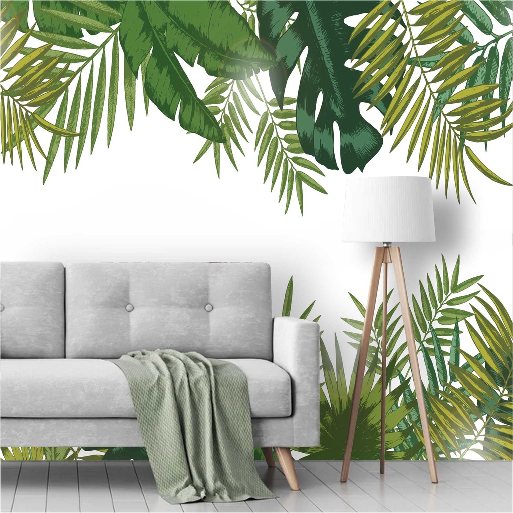 Papel De Parede Tropical Folhagem Folhas Jungle Painel Adesivo G1011