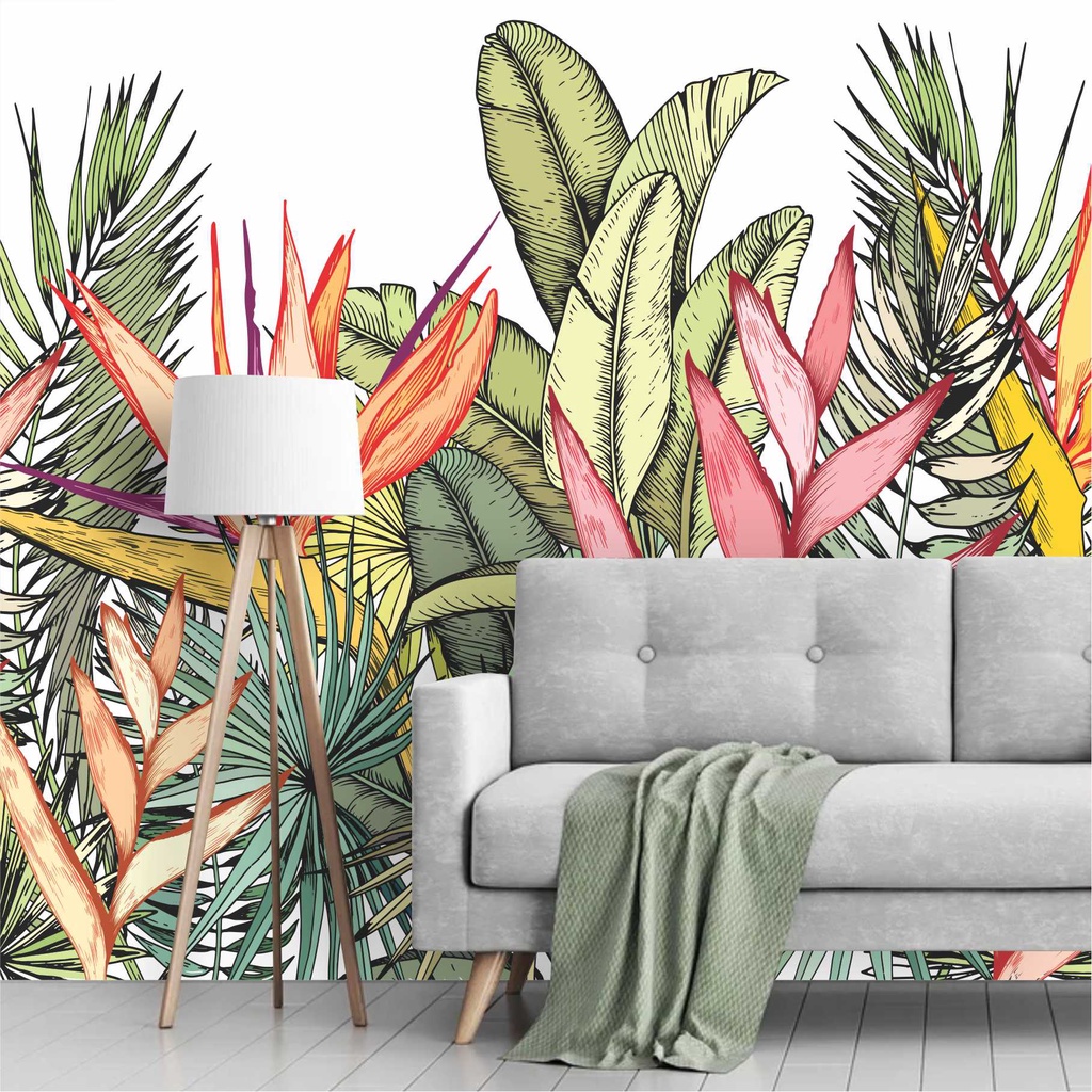 Papel De Parede Folhagem Folhas Tropical Jungle Painel Adesivo G1063