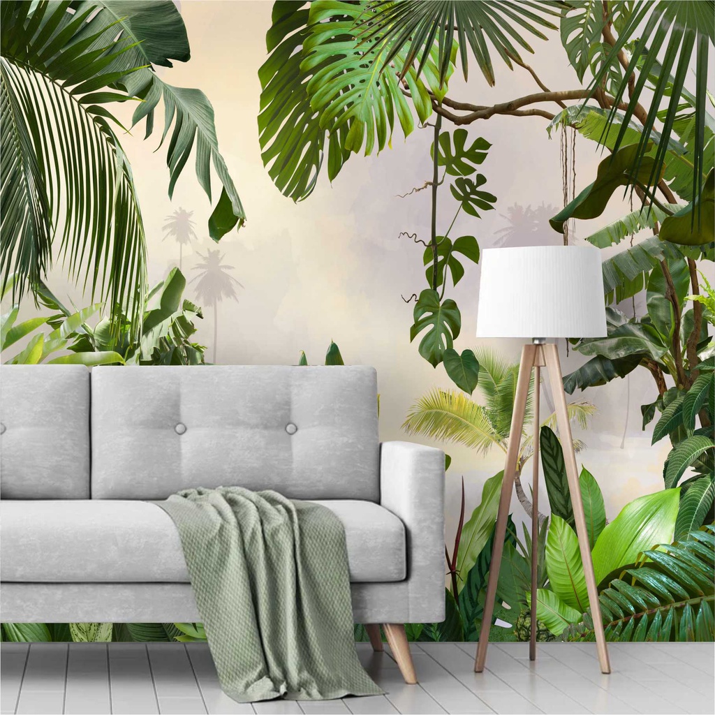 Papel De Parede Tropical Folhagem Selva Folhas Jungle Painel Adesivo G1013