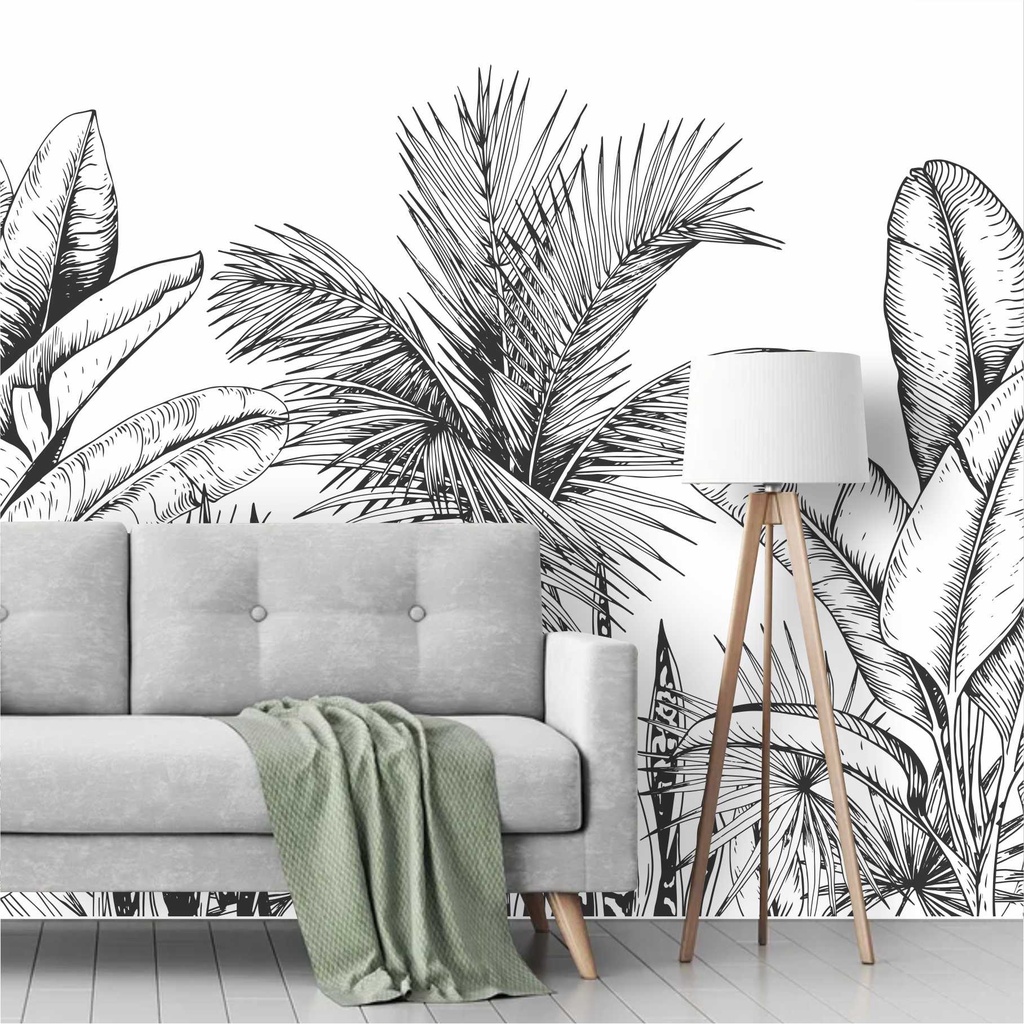 Papel De Parede Tropical Folhagem Urban Jungle Folhas Arvores Painel Adesivo G1003