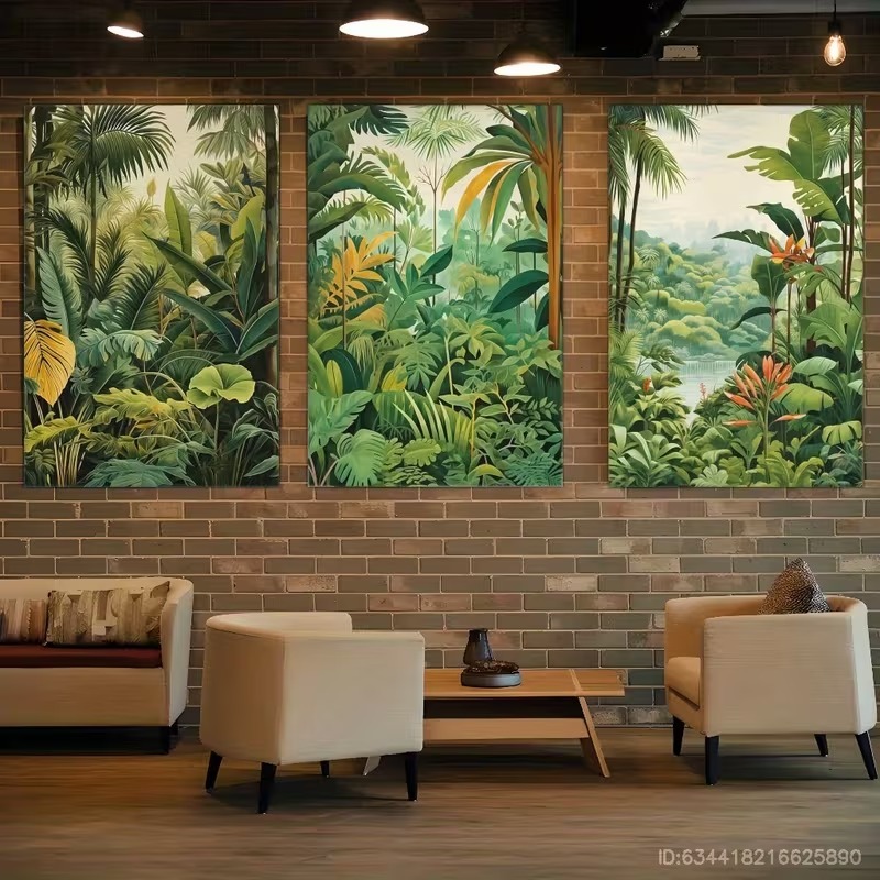 KIT 3 Quadros Floresta Tropical Vintage | Pintura Botânica Jungle Decoração Sala