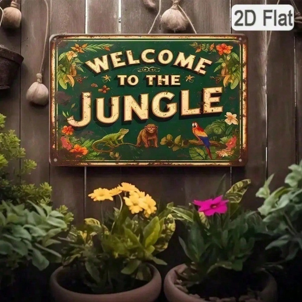 Oláyoung Vintage Metal Jungle Safari Sign Tropical Wall Art Bar Decor