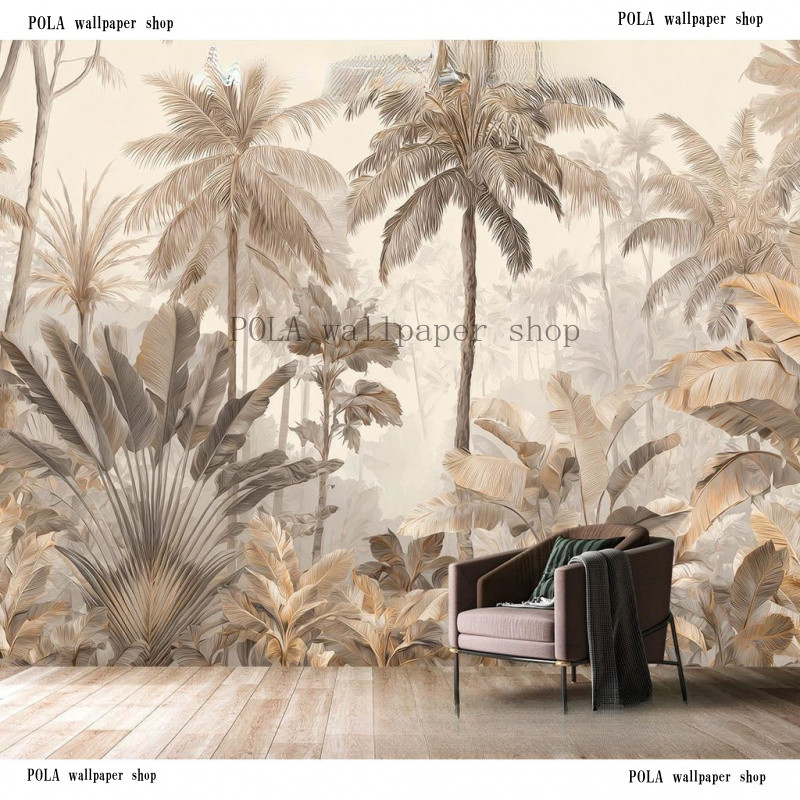 Mural De Papel De Parede Personalizado Retro Tropical Jungle Plant Leaves À Prova D'água Peel and Stick Para Quarto Sala