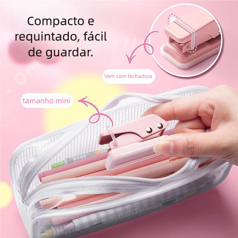 Perfurador Manual Mini Furo Único 6mm - Papelaria Estudante DIY! Pequeno e prático, faz buracos redondos em folhas solta