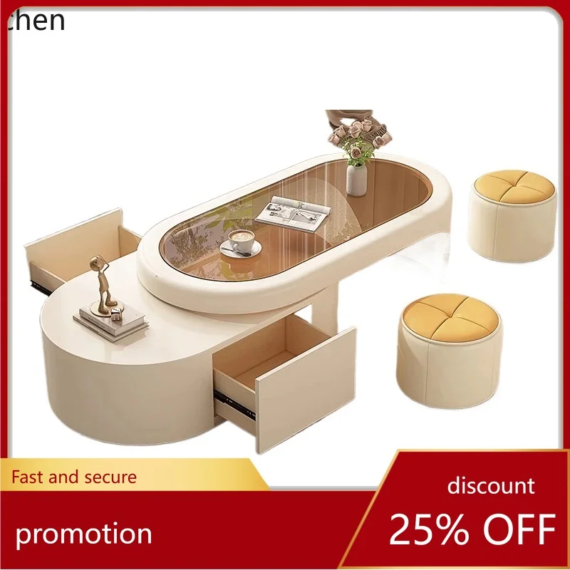 HT coffee table living room home 2024 new simple foldable tempered glass tea table combination home decor