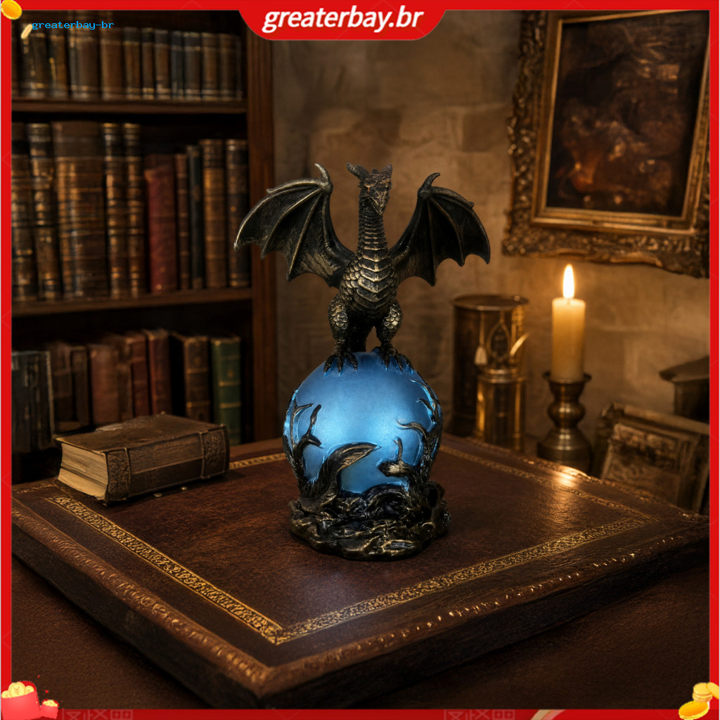 Dragon Statue with Ball Usb Lamp Dark Fantasy Figurine Desktop Led Light Ornament Unique Gift for Men Lovers Perfect Hom