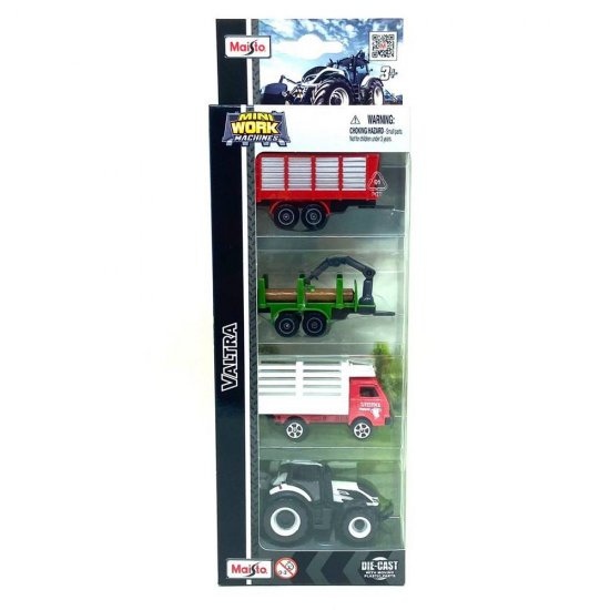 Pack Miniatura c/ 2 conjuntos Tratores Agrícolas Valtra - Mini Work Machines - Die Cast - 6,5 cm - Maisto