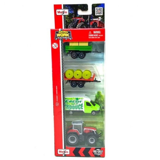 Pack Miniatura c/ 2 conjuntos Tratores Agrícolas Massey Ferguson - Mini Work Machines - Die Cast - 6,5 cm - Maisto