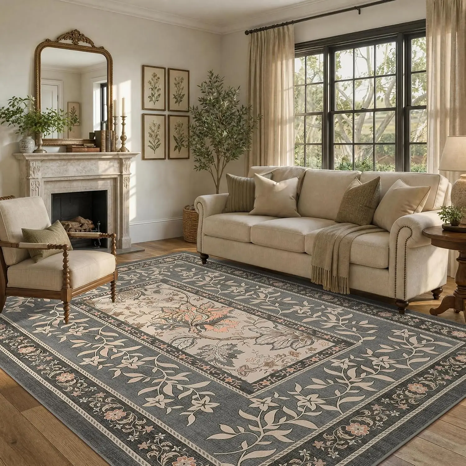 Retro Floral Large Rug Living Room Foldable Machine Washable Carpet Bedroom Floor Mats Home Decoration Long Strip Runner Rugs 러그