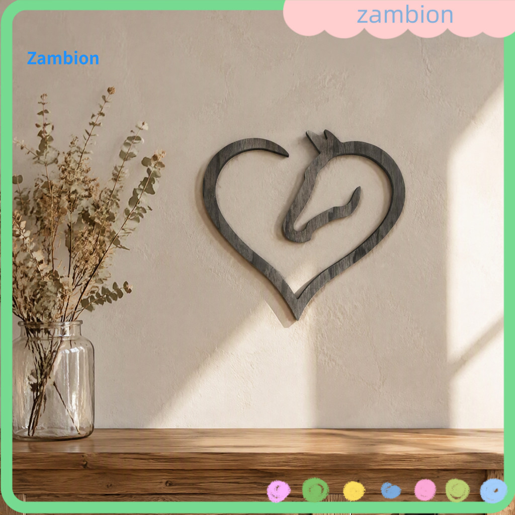 Simple Table Centerpiece Wooden Horse Decor Rustic Heart Wall Nordic Style Minimalist Pendant Sculpture for Living Room