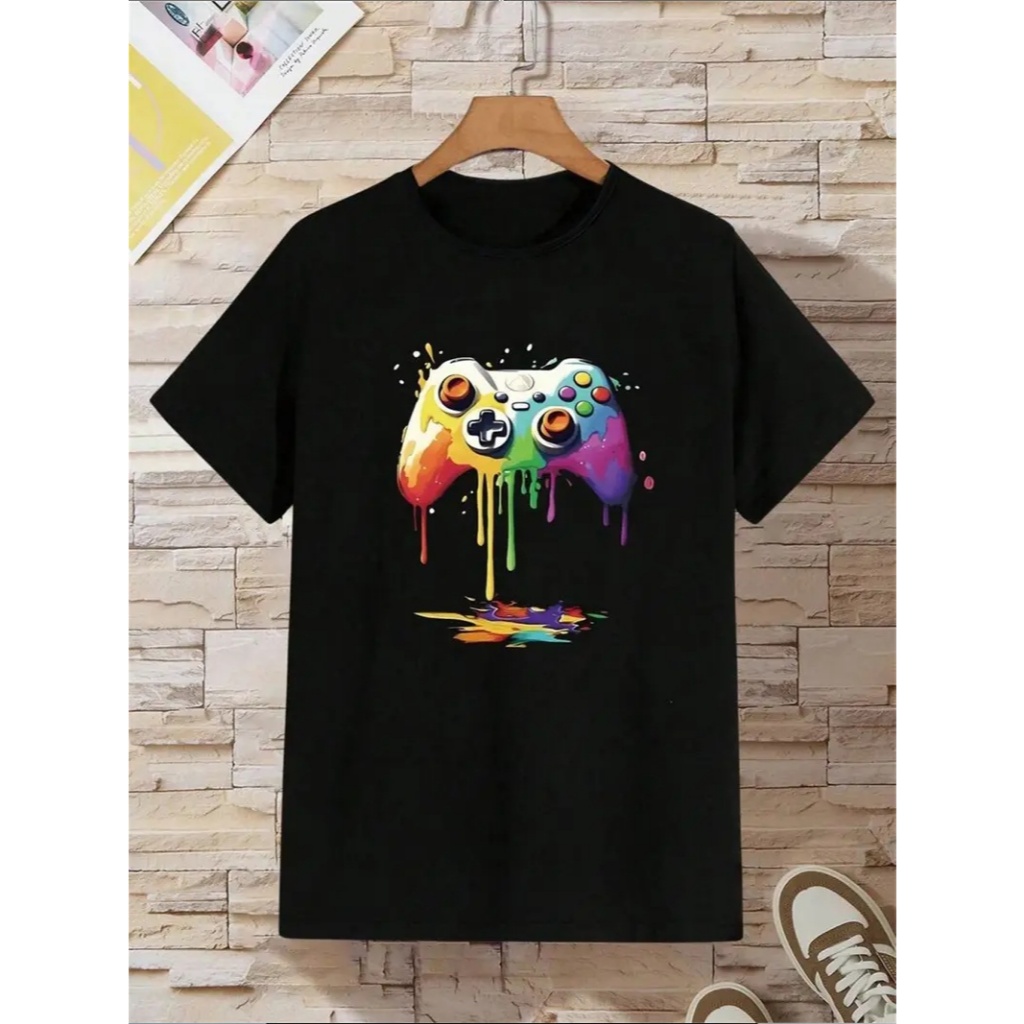 Camiseta Comum Masculina Basica Estampa Controle Colorido
