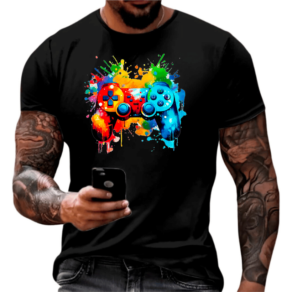 Camiseta Controle PlayStation Colorido 100% Algodão Unisex