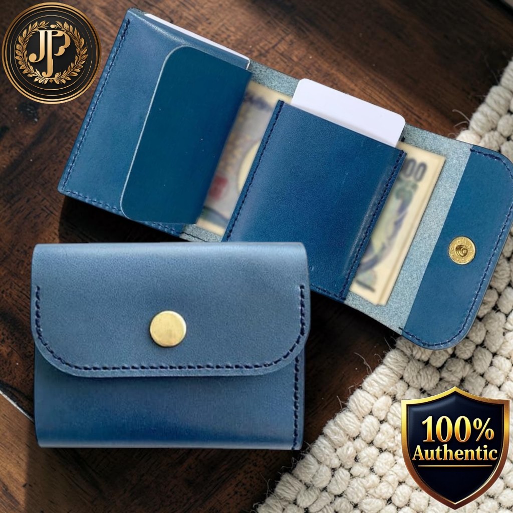 Made in Japan Genuine Tochigi Leather Tri-Fold Mini Wallet, Slim Compact Unisex Card Holder with Coin Pocket, M002 Serie