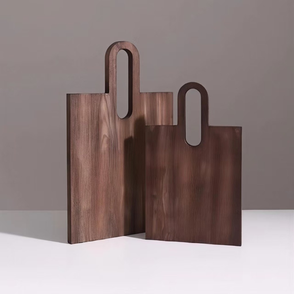 HF41 Modern wabi-sabi style walnut wood hand-held tray, creative solid wood cutting board ornament, home decoration for