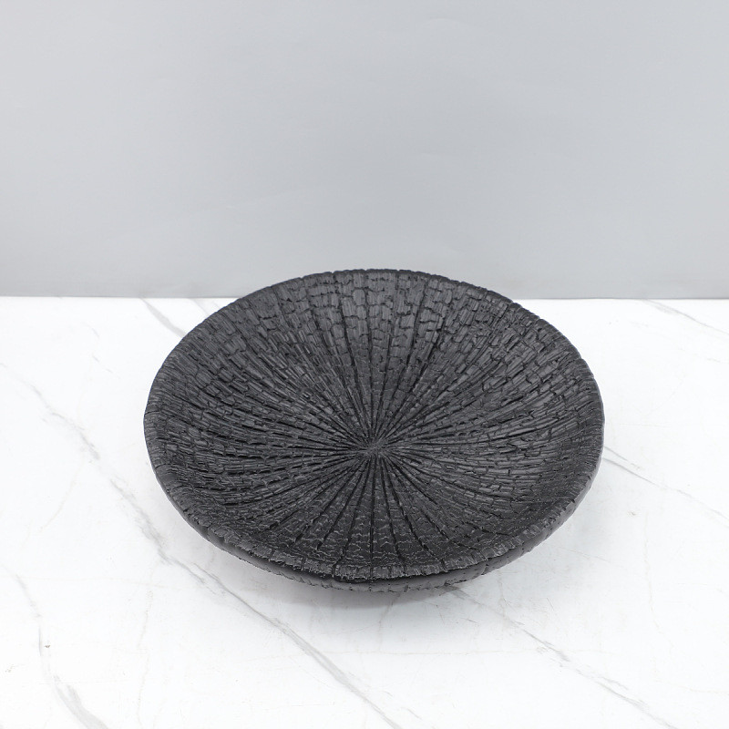 HZY7 Modern minimalist retro-style resin tray with a carbonized wood crackle effect, suitable for serving fruit, as a si