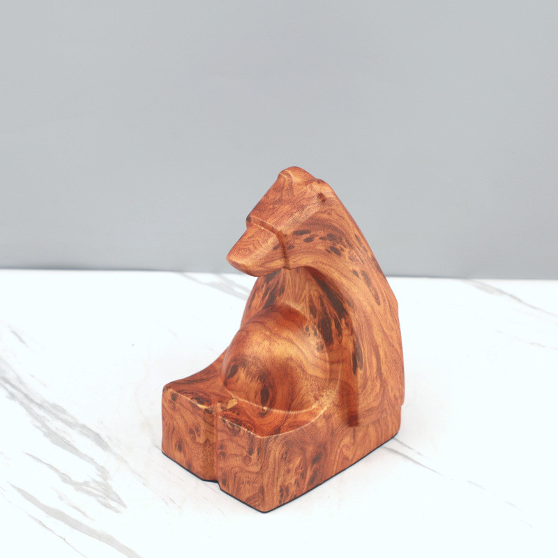 VTEO Modern minimalist abstract resin bear sculpture with wood grain effect, an artistic decorative piece for living roo