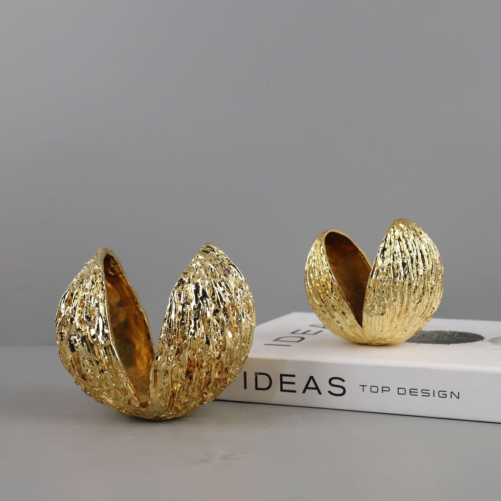 9TNT Simple and modern metal fruit bowl, gold-colored, for home decor in living rooms and bedrooms, bookshelf decoration