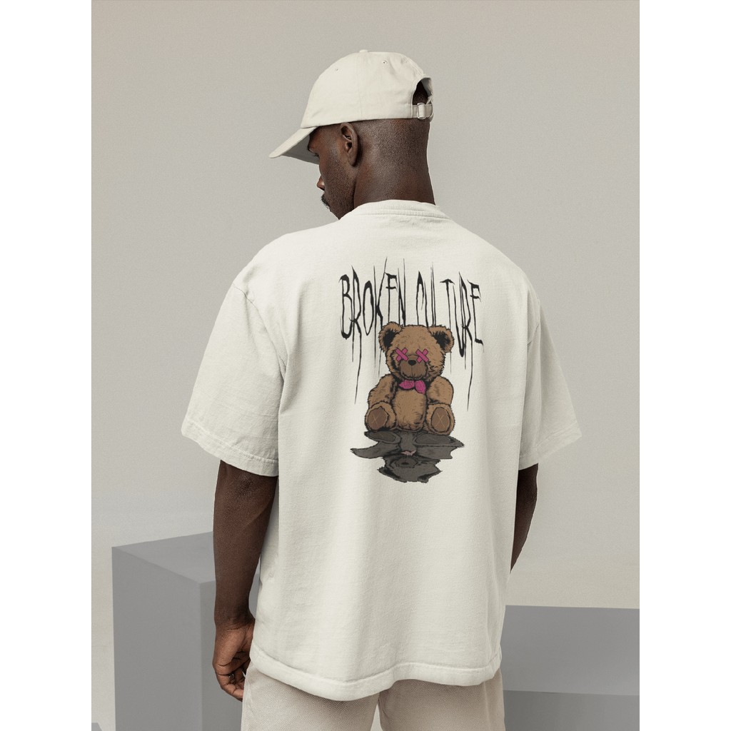 Camisa Camiseta Oversized Gola Alta Streetwear Masculino e Feminino 100% Algodão Preto e Off Whte - BROKEN CULTURE