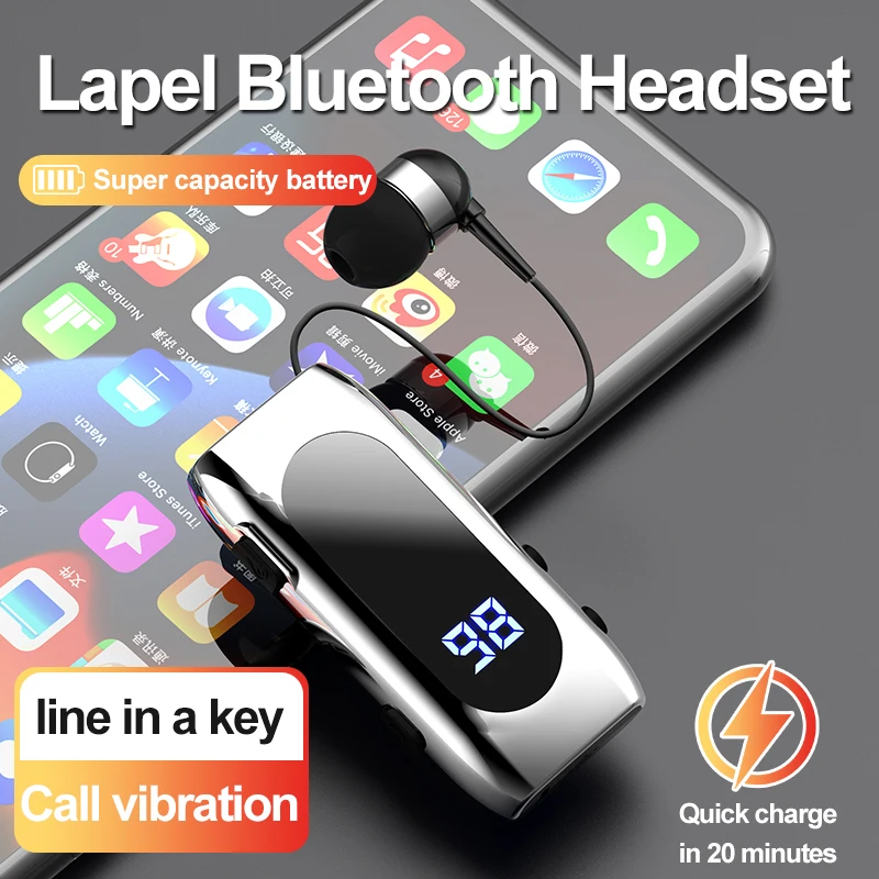 K55 Lapel Bluetooth Headset Listen To Music More Than 20 Hours Talk Time BT5.2 Call Remind Vibration Sport Clip Driver Earphone