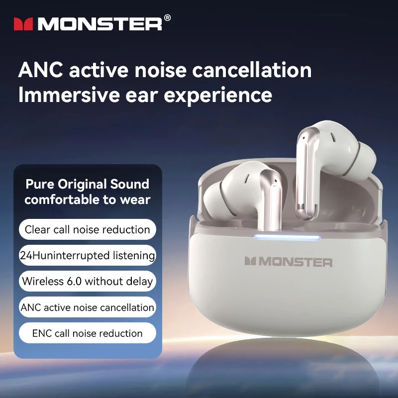 Monster Wireless Bluetooth Headphones In-ear Ergonomic Design Earphones, ANC Active Noise Cancellation Earbuds Sport TWS Headset