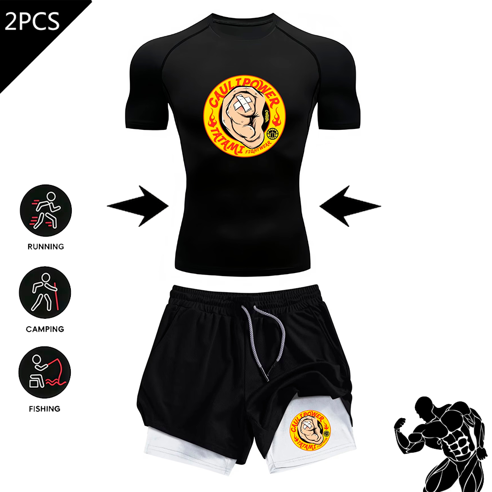 Kit 2 em 1 Camiseta e Short Compressão Caulipower Tatami Gym Fitness Academia Luta UFC Venum Confortável