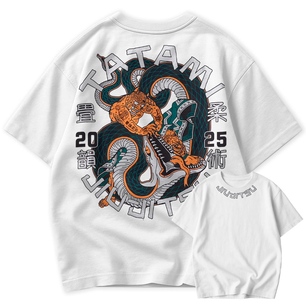 Camiseta Oversized Tatami Jiu Jitsu Cobra Luta Artes Marciais