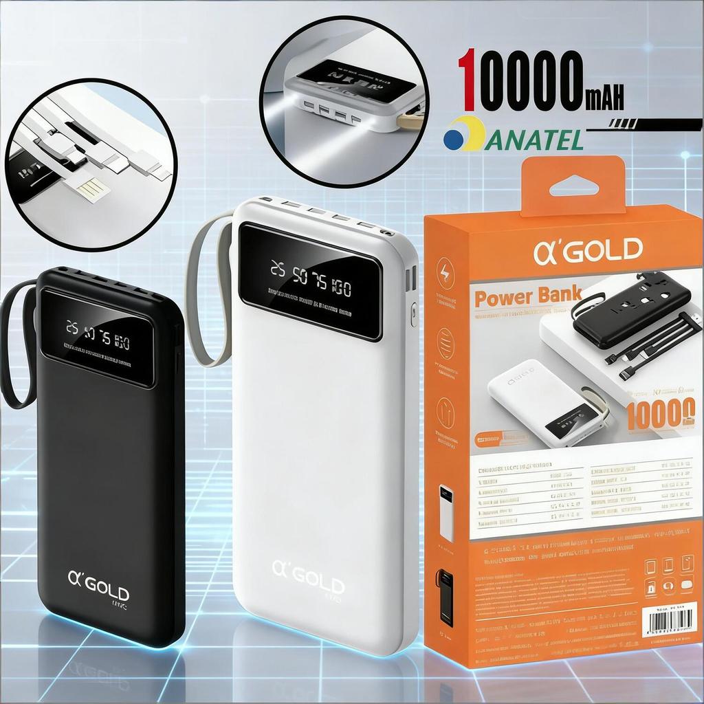 Power Bank A'Gold 10000mAh - com Suporte para Celular, Lanterna e Visor BTE-18A