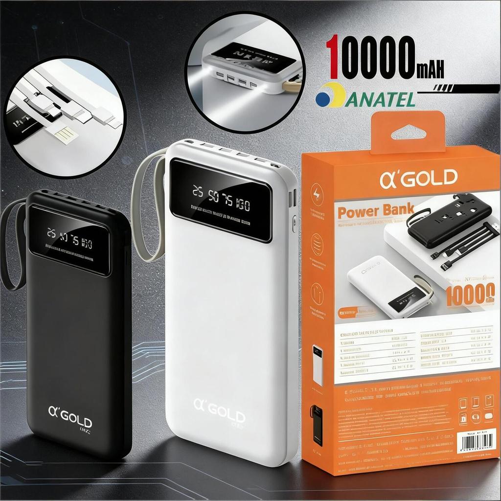 Power Bank A'Gold 10000mAh - Com Lanterna, Visor e Suporte para Celular BTE-18A