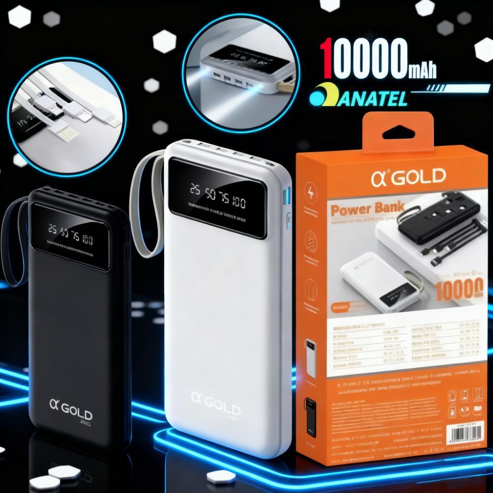 Power Bank A'gold 10000mAh - Carregador com Suporte Integrado, Lanterna e Visor BTE-18A
