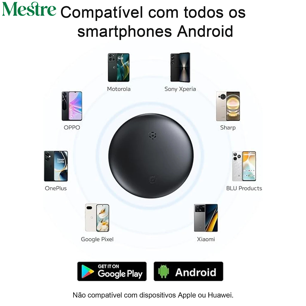 Localizador Tag Rastreador Mestre Preto, Tecnologia UWB Bluetooth certificada Google para Android