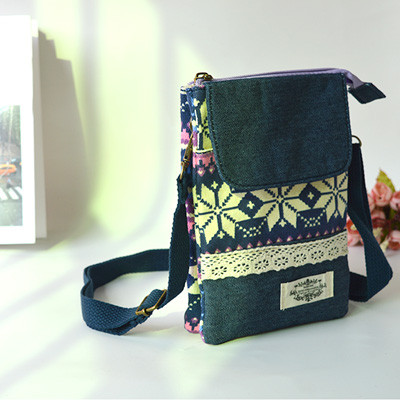 Novo estilo 2019 saco do telefone móvel Diagonal feminino Halter moeda bolsa estilo étnico Denim saco Mini pequeno saco
