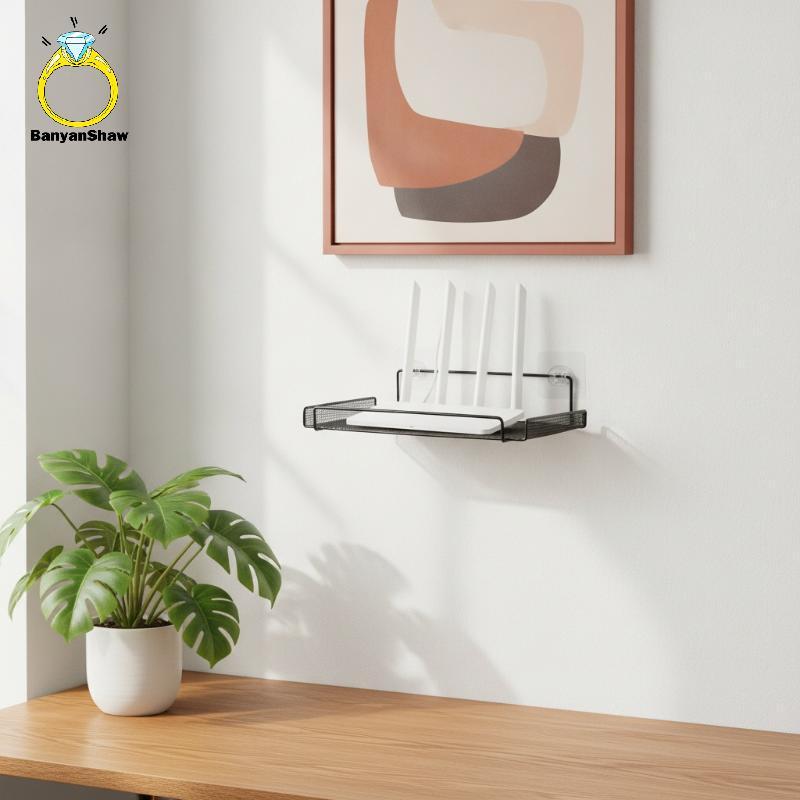 [BANY] Prateleira De Roteador De Parede De Metal Sem Broca Organizador De Armazenamento WiFi Autoadesivo Para Uso Em Esc