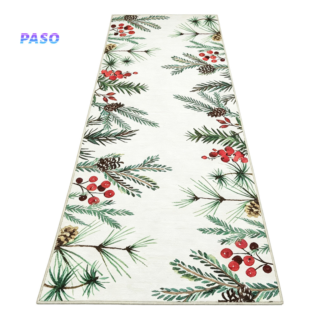 Anti Fatigue Kitchen Mat Christmas Runner Rug Non-slip Watercolor Pine Branches Berries Pattern Indoor Entryway Floor 47