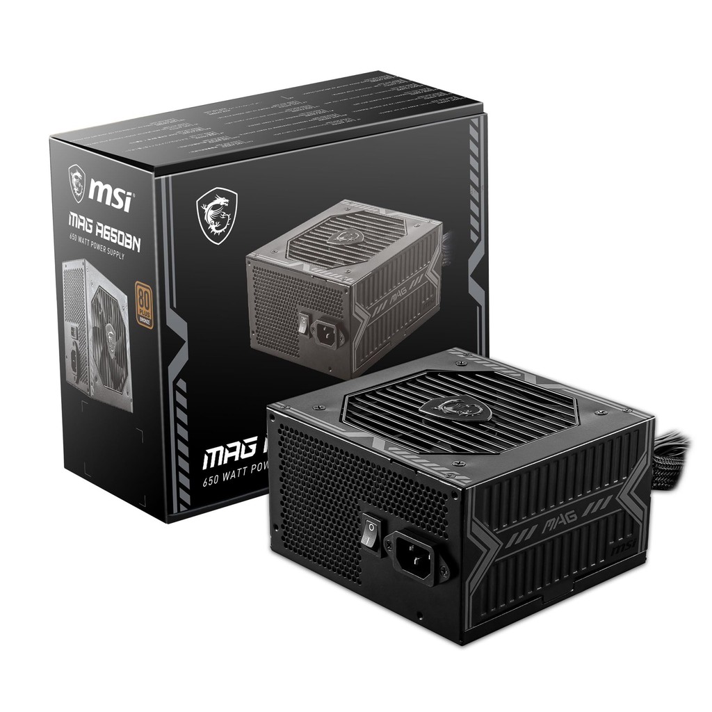 Fonte MSI MAG A650BN, 650W, 80 Plus Bronze, PFC Ativo, Com Cabo, Preto - 306-7ZP2B22-CE0