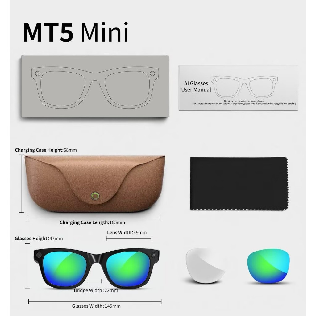 TOP mt5 mini 2026 Wi-Fi Smart Al Camera Óculos Bluetooth De Sol Anti-Luz Azul À Prova D'água Música VS G1 G2 G3 m02 ultr
