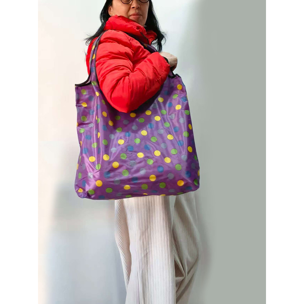 Sacola de bolinhas estampada de Nylon Vintage feminina bolsa de compras portátil de grande capacidade bolsa ecológica