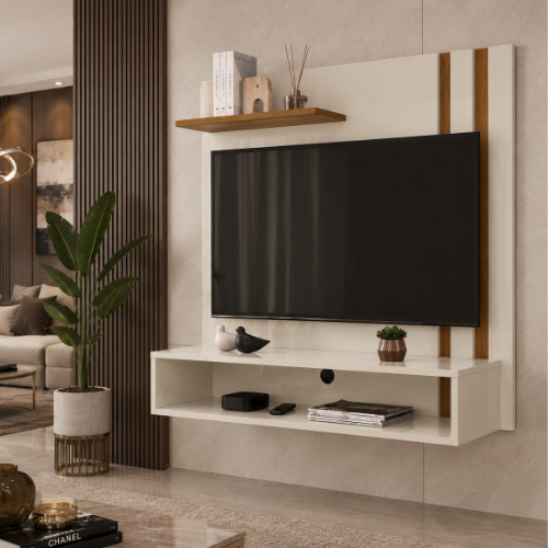 Painel Para TV de até 32 Polegadas Com Um Nicho e Uma Prateleira Retrô Light